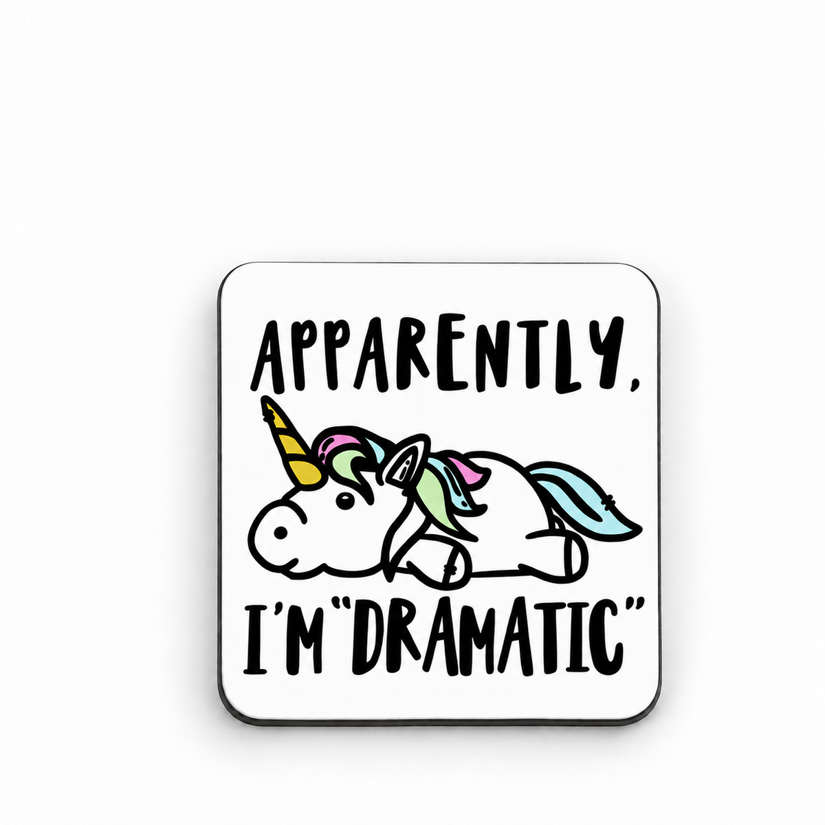 Apparently Dramatic Unicorn — 5 cm × 5 cm fridge magnet mock-up