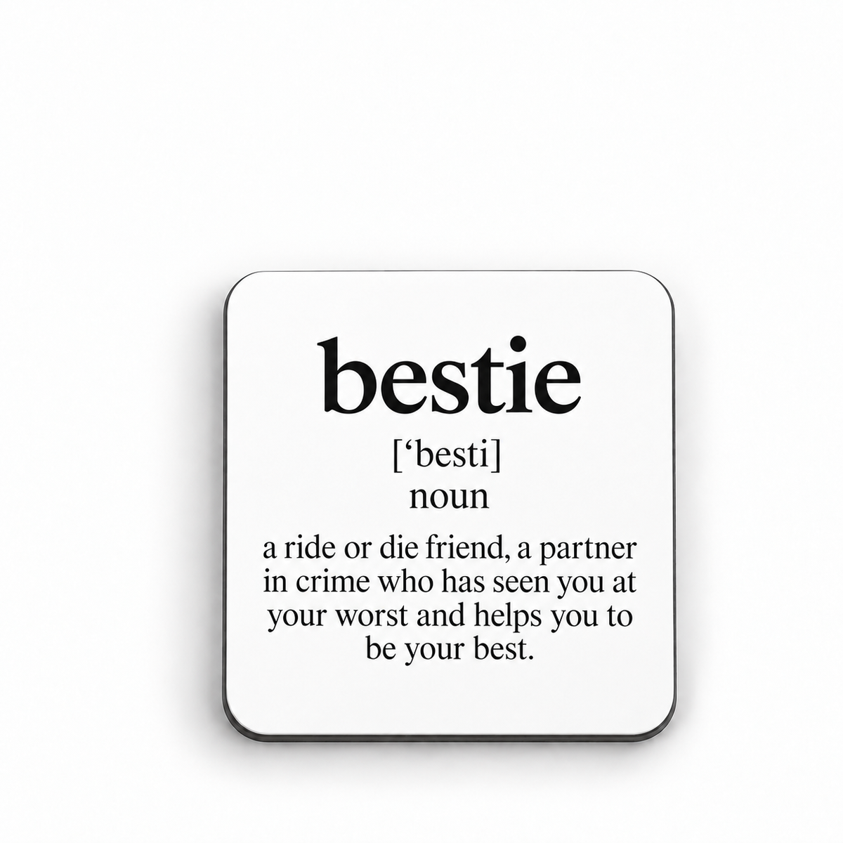 Bestie — 5 cm × 5 cm fridge magnet mock-up