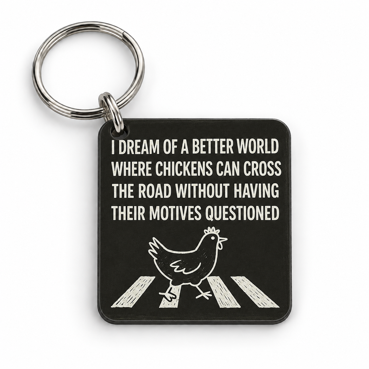 Chicken Motives — 5 cm × 5 cm keyring mock-up