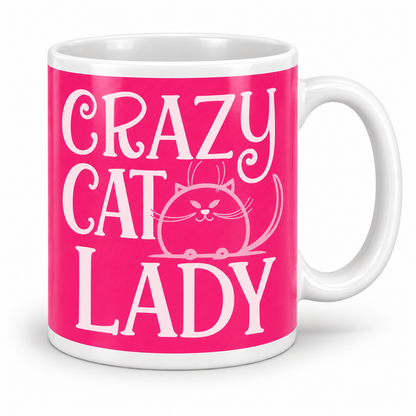 Crazy Cat Lady (Pink) — 11oz mug with white borders