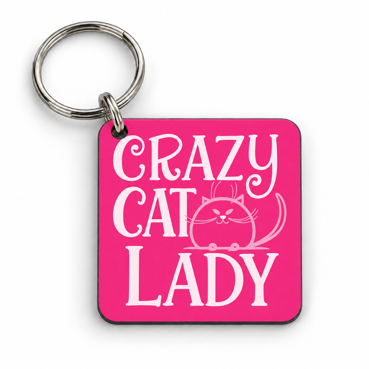 Crazy Cat Lady (Pink) — 5 cm × 5 cm keyring mock-up