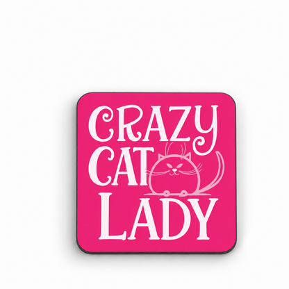 Crazy Cat Lady (Pink) — 5 cm × 5 cm fridge magnet