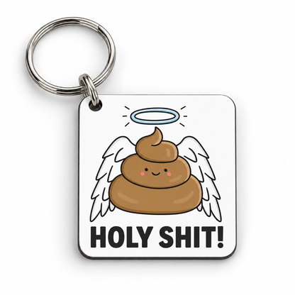 Holy Shit — 5 cm × 5 cm keyring mock-up