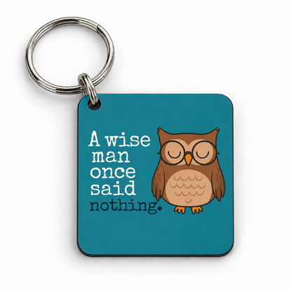 Wise owl — 5 cm × 5 cm keyring mock-up