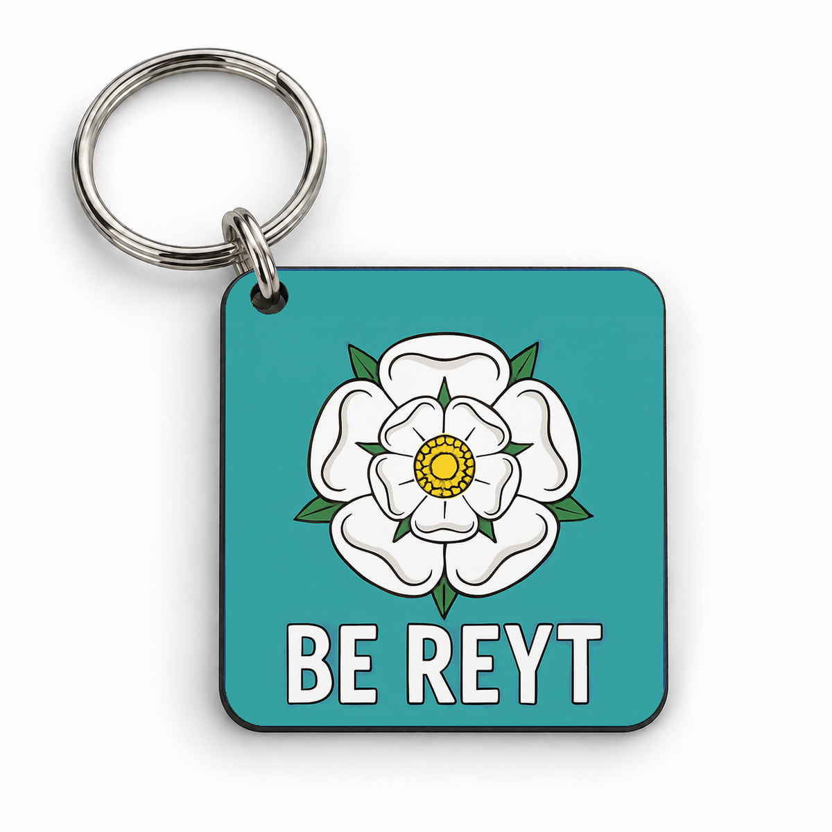 Yorkshire Rose, Be Reyt — 5cm square keyring